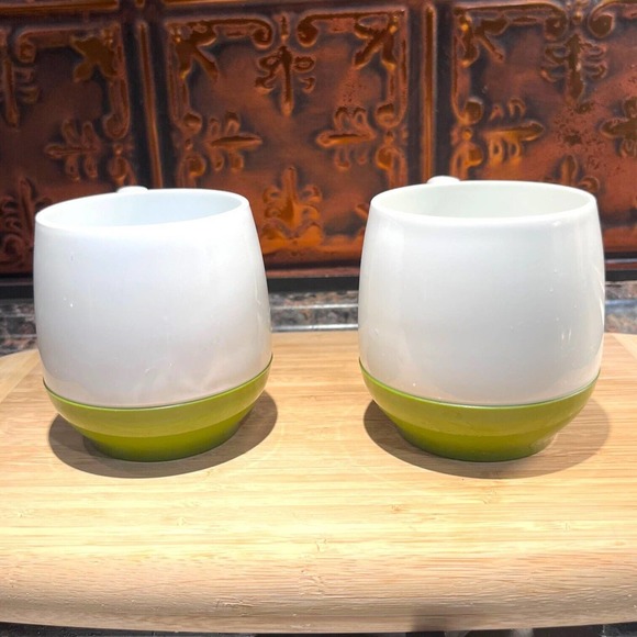 Dinex Thermos Green White Insulated Coffee Mug Cup Set 2 King Seely Camping RV - Picture 3 of 9